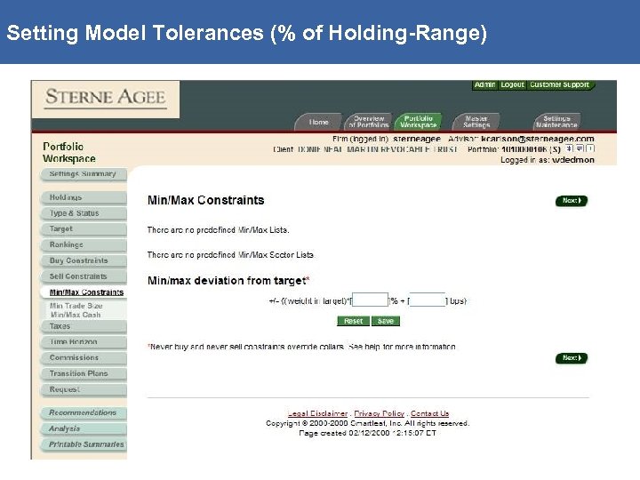 Setting Model Tolerances (% of Holding-Range) 