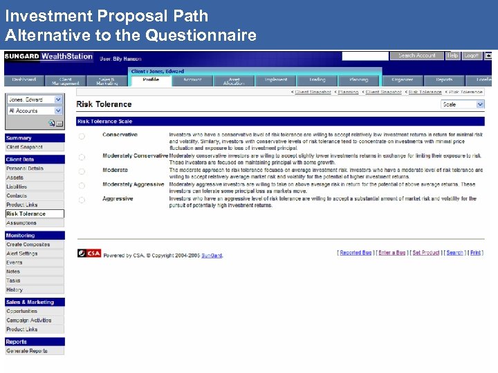 Investment Proposal Path Alternative to the Questionnaire 