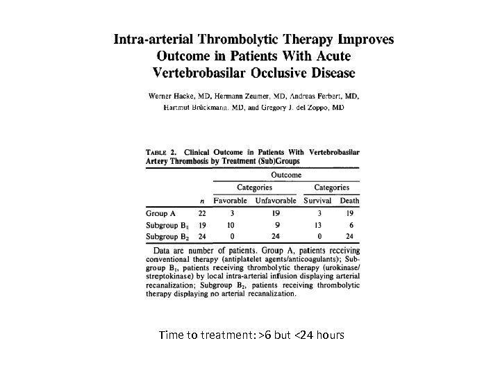 Time to treatment: >6 but <24 hours 