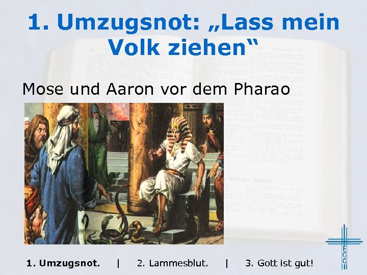 1. Umzugsnot: „Lass mein Volk ziehen“ Mose und Aaron vor dem Pharao 1. Umzugsnot.