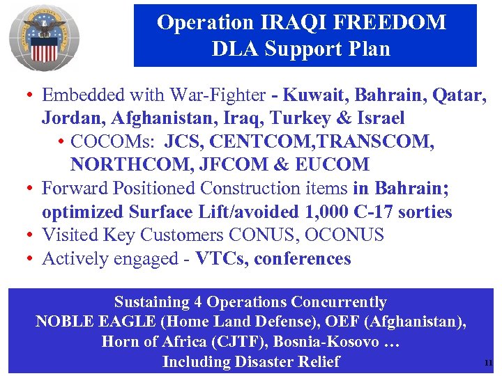 Operation IRAQI FREEDOM DLA Support Plan • Embedded with War-Fighter - Kuwait, Bahrain, Qatar,