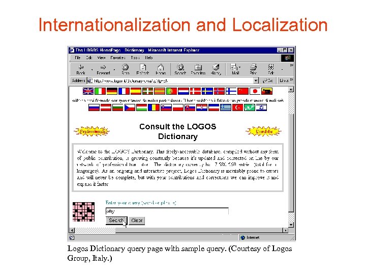 Internationalization and Localization Logos Dictionary query page with sample query. (Courtesy of Logos Group,
