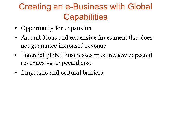 Creating an e-Business with Global Capabilities • Opportunity for expansion • An ambitious and