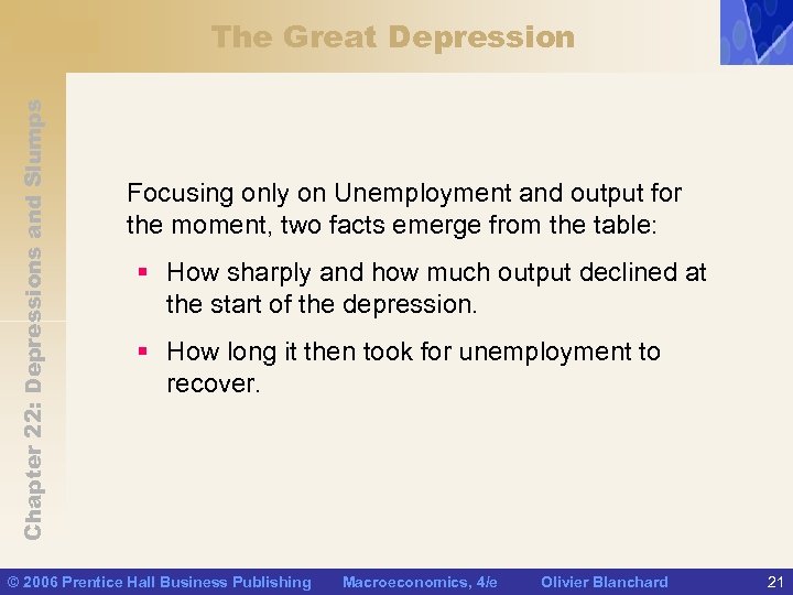 Chapter 22: Depressions and Slumps The Great Depression Focusing only on Unemployment and output