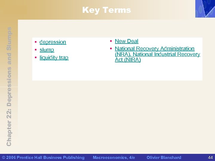 Chapter 22: Depressions and Slumps Key Terms § depression § slump § liquidity trap