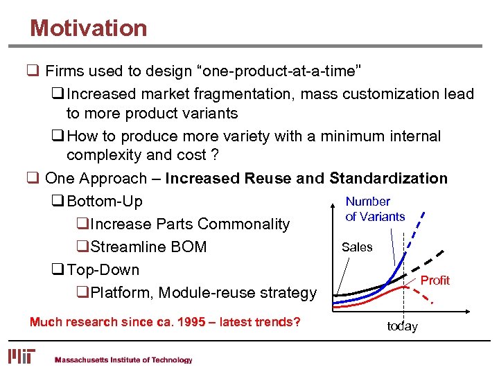 Motivation q Firms used to design “one-product-at-a-time” q Increased market fragmentation, mass customization lead