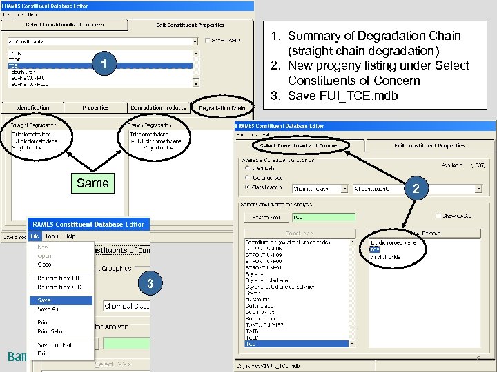 1. Summary of Degradation Chain (straight chain degradation) 2. New progeny listing under Select