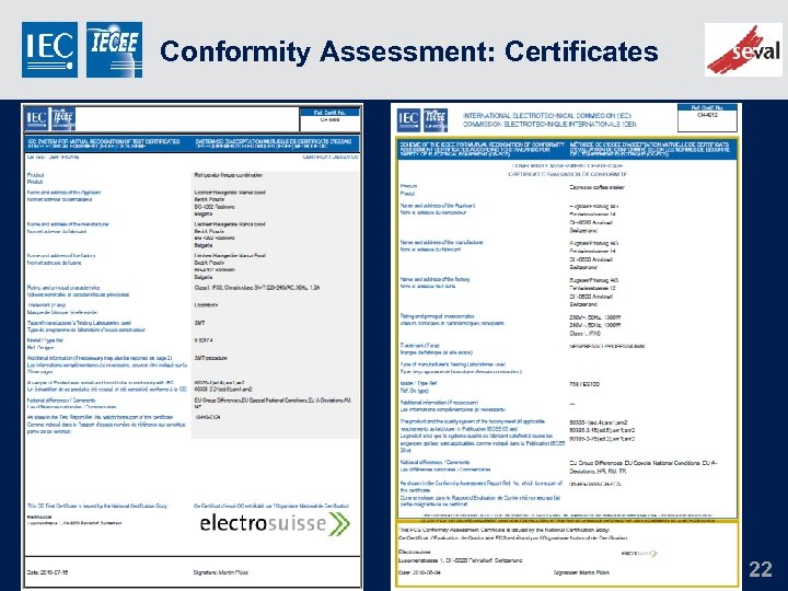 Conformity Assessment: Certificates 22 