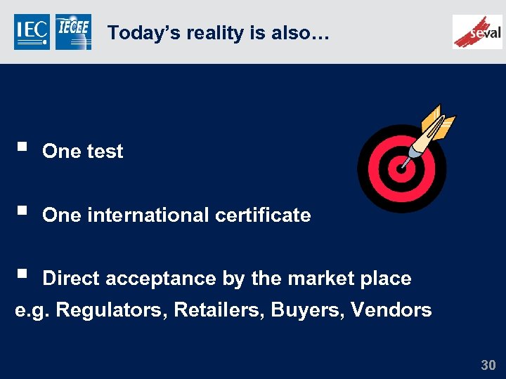 Today’s reality is also… § One test § One international certificate § Direct acceptance