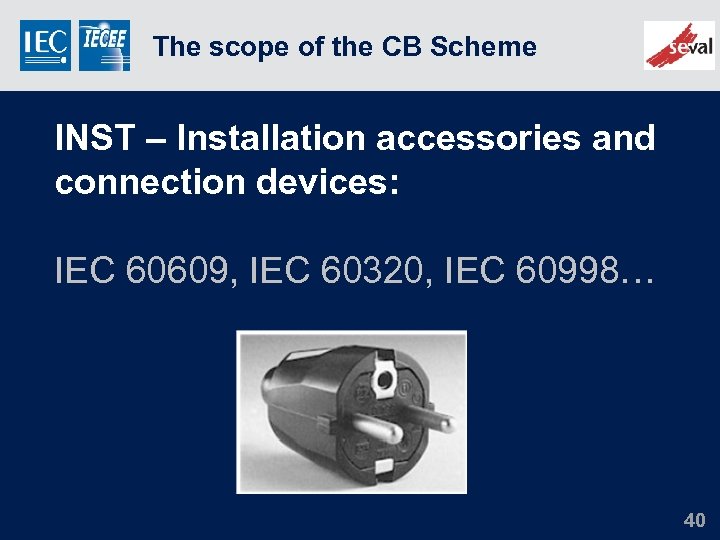 The scope of the CB Scheme INST – Installation accessories and connection devices: IEC