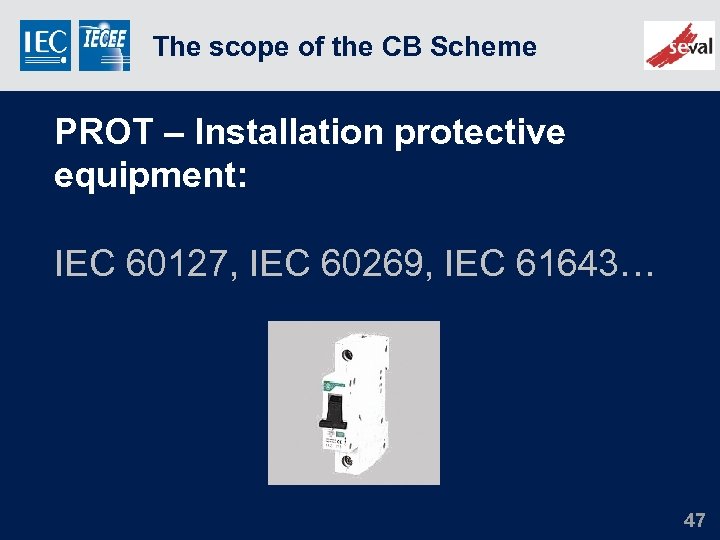 The scope of the CB Scheme PROT – Installation protective equipment: IEC 60127, IEC