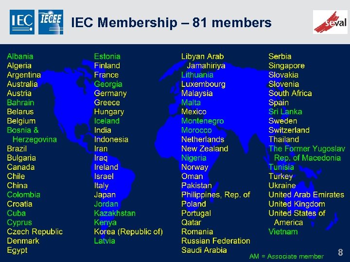 IEC Membership – 81 members AM = Associate member 8 