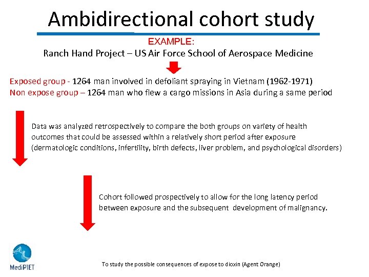 Ambidirectional cohort study EXAMPLE: EXAMPLE Ranch Hand Project – US Air Force School of
