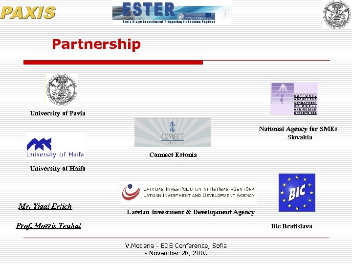 Partnership University of Pavia National Agency for SMEs Slovakia Connect Estonia University of Haifa