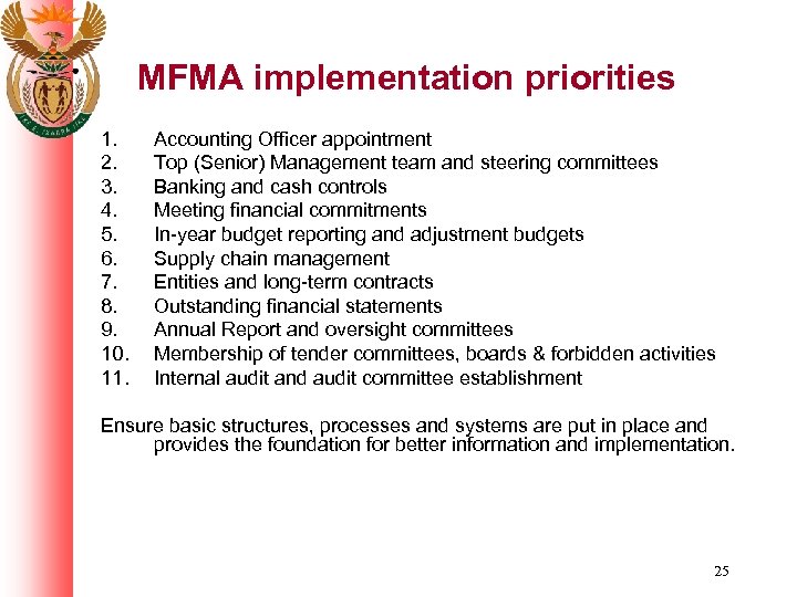 MFMA implementation priorities 1. 2. 3. 4. 5. 6. 7. 8. 9. 10. 11.