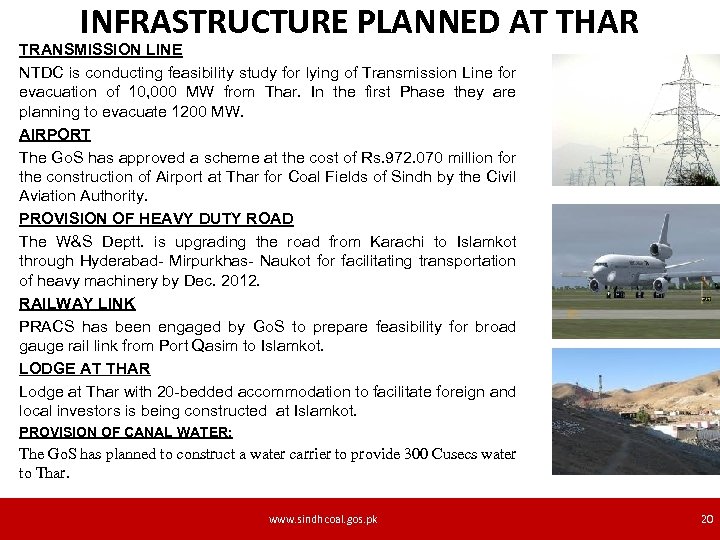 INFRASTRUCTURE PLANNED AT THAR TRANSMISSION LINE NTDC is conducting feasibility study for lying of