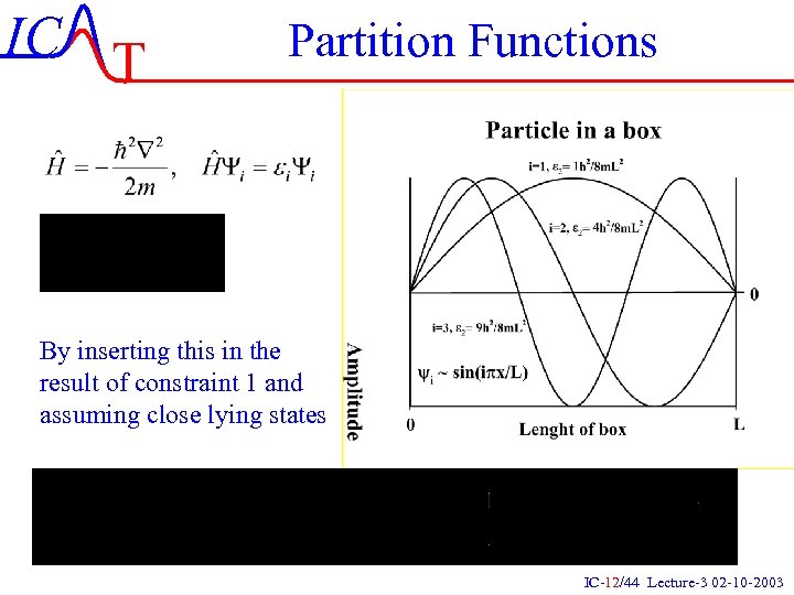 IC T Partition Functions By inserting this in the result of constraint 1 and