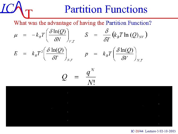 IC T Partition Functions What was the advantage of having the Partition Function? IC-20/44