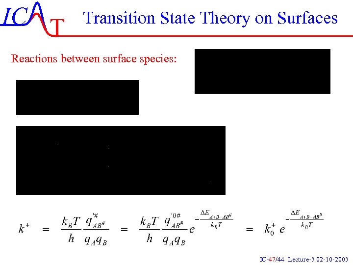 IC T Transition State Theory on Surfaces Reactions between surface species: IC-47/44 Lecture-3 02