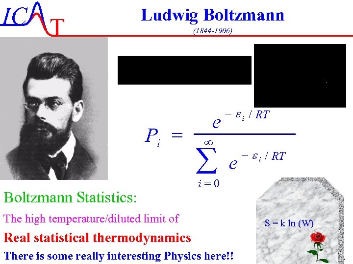 IC T Ludwig Boltzmann (1844 -1906) Pi = Boltzmann Statistics: e - e i