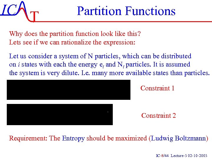 IC T Partition Functions Why does the partition function look like this? Lets see