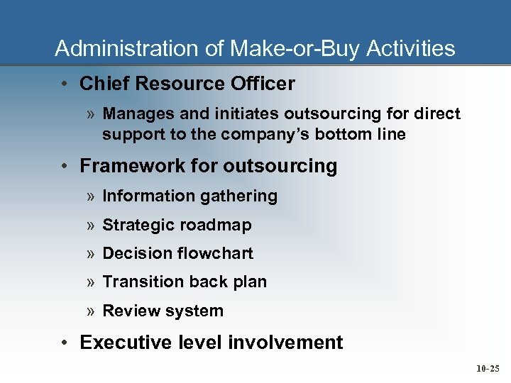 Administration of Make-or-Buy Activities • Chief Resource Officer » Manages and initiates outsourcing for