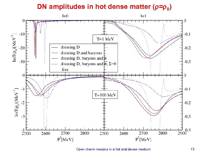 DN amplitudes in hot dense matter (r=r 0) Open charm mesons in a hot