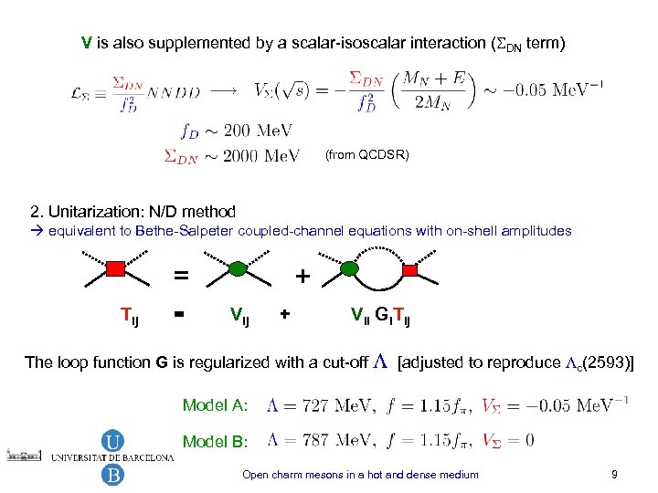 V is also supplemented by a scalar-isoscalar interaction ( DN term) (from QCDSR) 2.