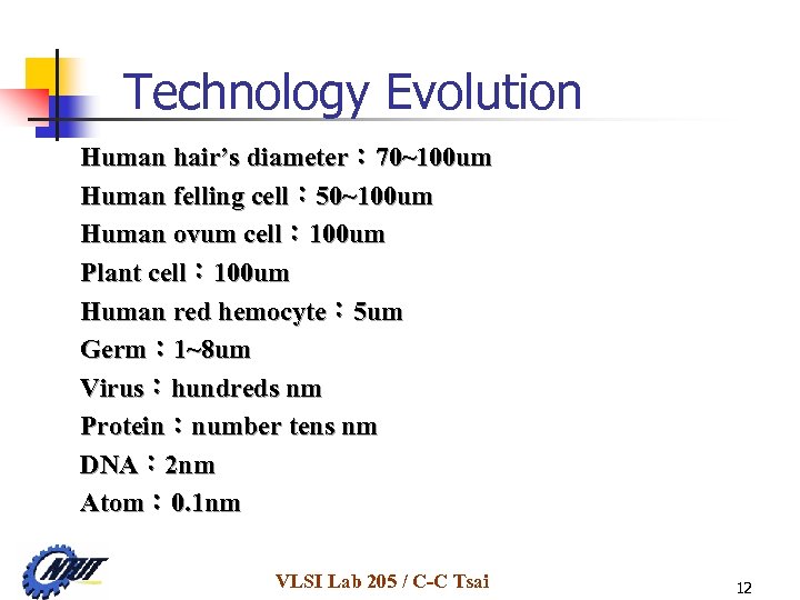 Technology Evolution Human hair’s diameter： 70~100 um Human felling cell： 50~100 um Human ovum