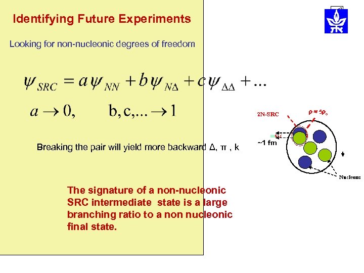 Identifying Future Experiments Looking for non-nucleonic degrees of freedom 2 N-SRC 5 o 1.
