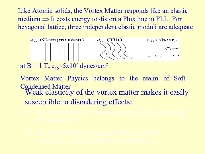 Like Atomic solids, the Vortex Matter responds like an elastic medium It costs energy