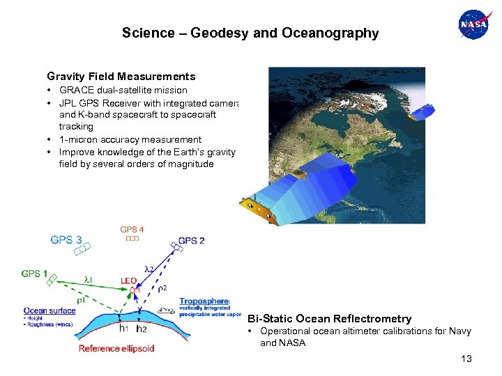 Science – Geodesy and Oceanography Gravity Field Measurements • GRACE dual-satellite mission • JPL