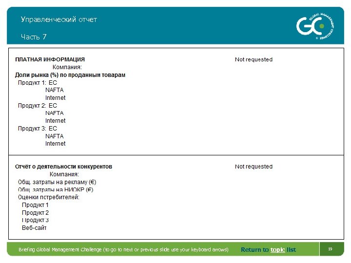 Управленческий отчет Часть 7 Briefing Global Management Challenge (to go to next or previous