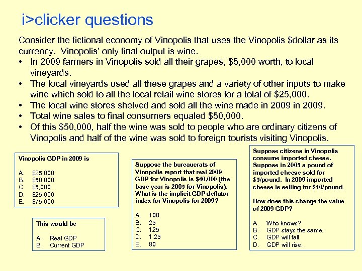 i>clicker questions Consider the fictional economy of Vinopolis that uses the Vinopolis $dollar as