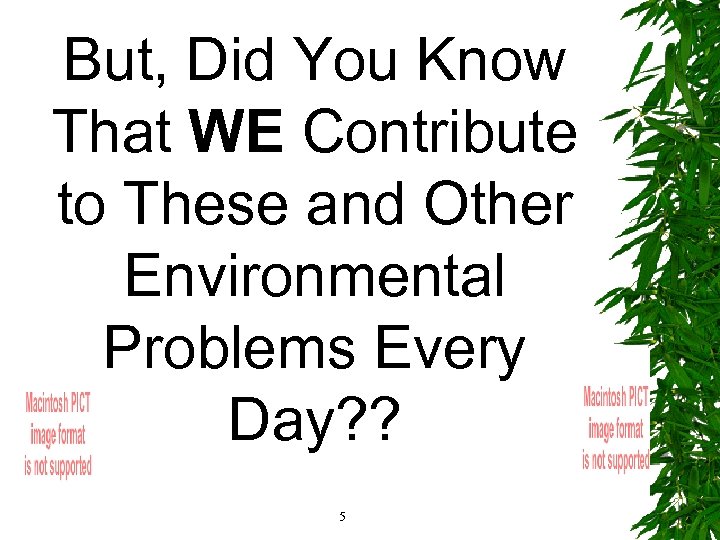 But, Did You Know That WE Contribute to These and Other Environmental Problems Every