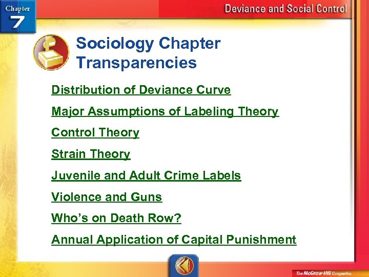 Sociology Chapter Transparencies Distribution of Deviance Curve Major Assumptions of Labeling Theory Control Theory