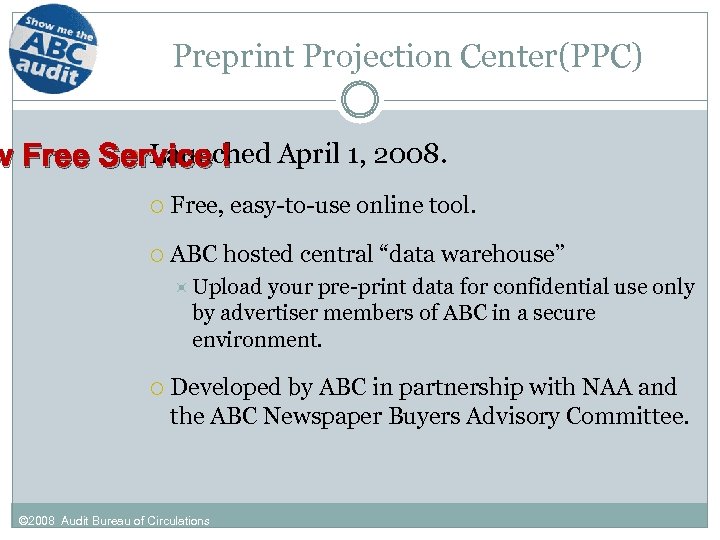 Preprint Projection Center(PPC) Launched w Free Service ! April 1, 2008. Free, easy-to-use online