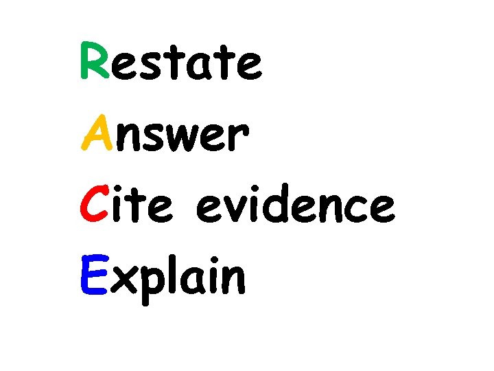 Restate Answer Cite evidence Explain 