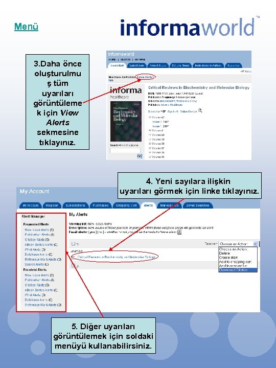 Menü 3. Daha önce oluşturulmu ş tüm uyarıları görüntüleme k için View Alerts sekmesine