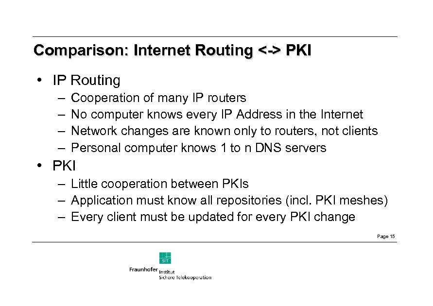 Comparison: Internet Routing <-> PKI • IP Routing – – Cooperation of many IP