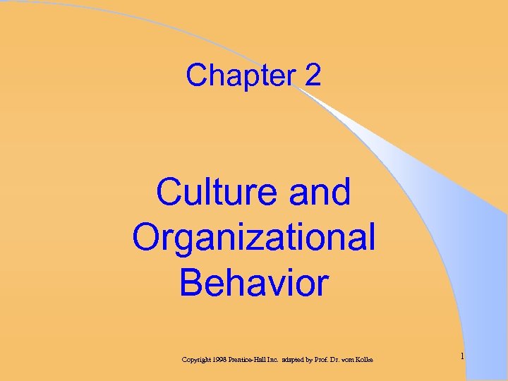 Chapter 2 Culture and Organizational Behavior Copyright 1998 Prentice-Hall Inc. adapted by Prof. Dr.