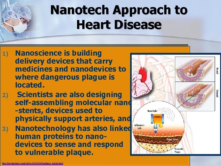 Nanotech Approach to Heart Disease 1) 2) 3) Nanoscience is building delivery devices that