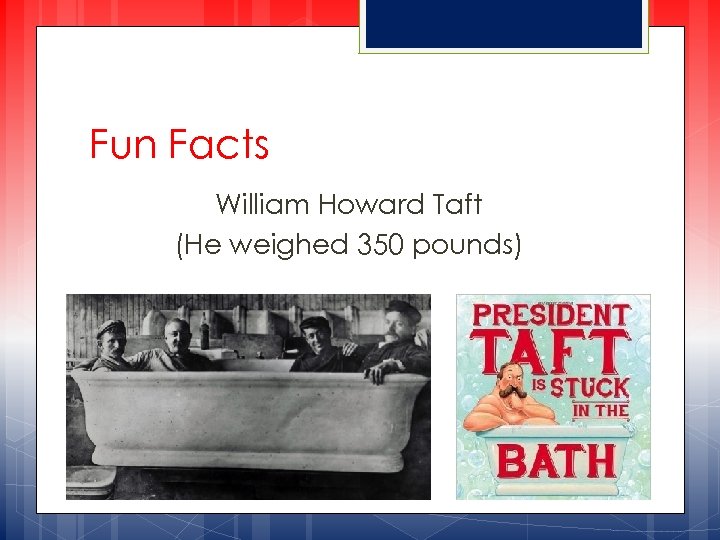 Fun Facts William Howard Taft (He weighed 350 pounds) 