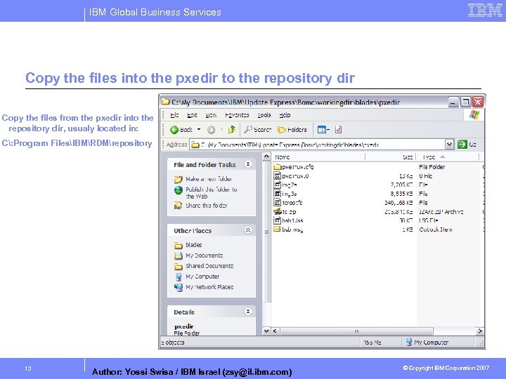 IBM Global Business Services Copy the files into the pxedir to the repository dir