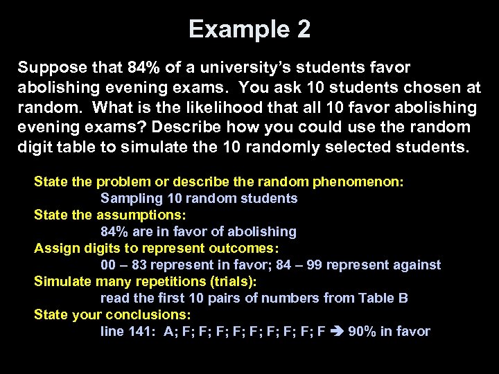 Example 2 Suppose that 84% of a university’s students favor abolishing evening exams. You