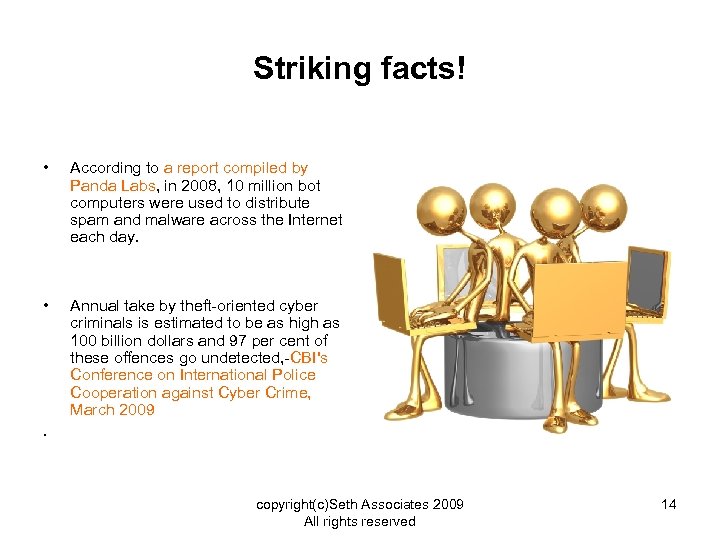 Striking facts! • According to a report compiled by Panda Labs, in 2008, 10