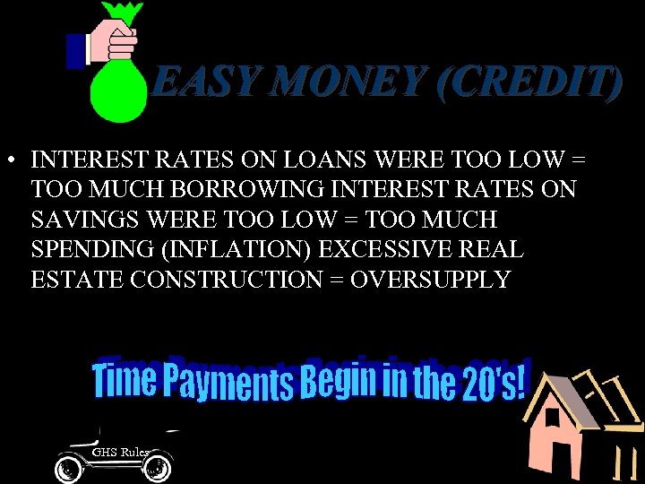 EASY MONEY (CREDIT) • INTEREST RATES ON LOANS WERE TOO LOW = TOO MUCH