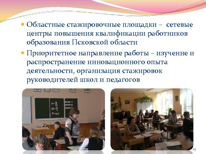  Областные стажировочные площадки – сетевые центры повышения квалификации работников образования Псковской области Приоритетное