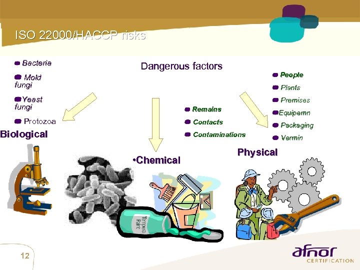 ISO 22000/HACCP risks Bacteria Dangerous factors Mold fungi People Yeast fungi Premises Plants Remains