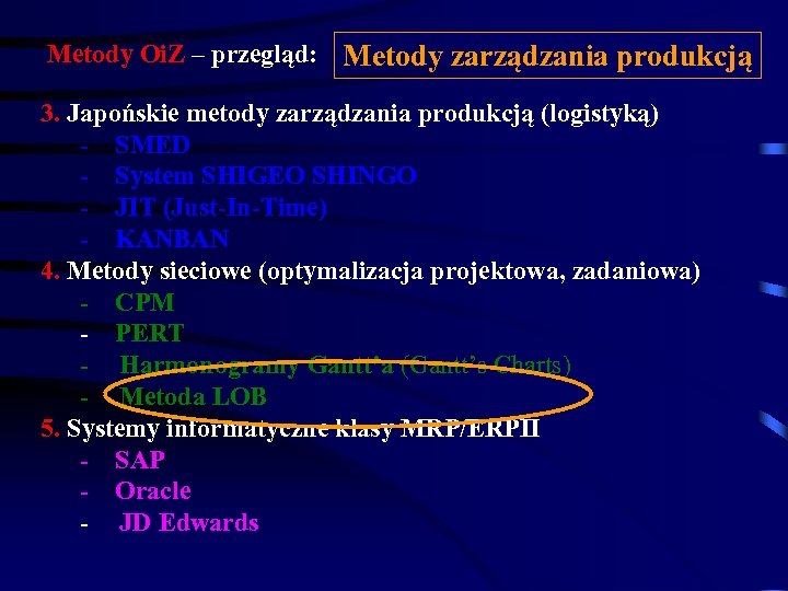 Metody Oi. Z – przegląd: Metody zarządzania produkcją 3. Japońskie metody zarządzania produkcją (logistyką)